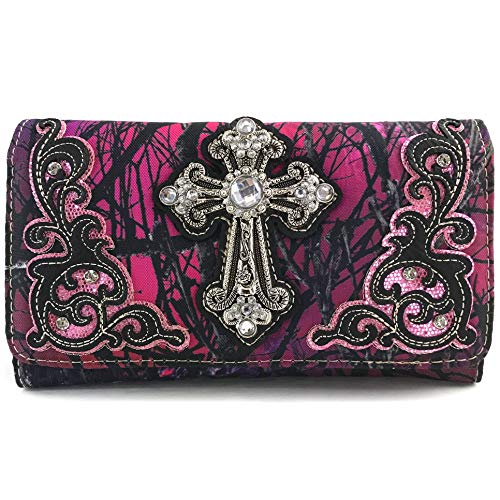 Zelris Camouflage Shine Glow Silver Cross Women Crossbody Trifold Wallet