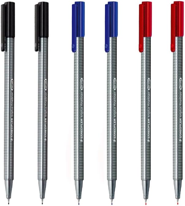 Triplus Fineliner 0.3mm - Pack of Six (2 Black & 2 Red & 2 Blue)