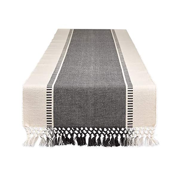 DII Dobby Stripe Woven Table Runner, 13x108 (13x113.5, Fringe Included), Mineral Gray