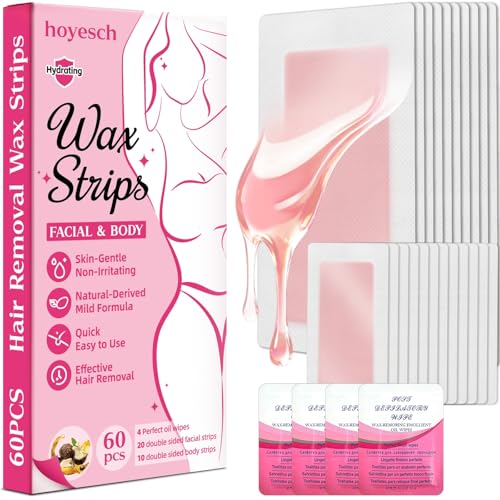 hoyesch 60 PCS Wax Strips - 40 Facial & 20 Body Waxing Kit