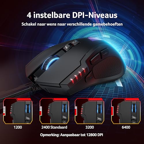 acer Gaming Muis 12800 DPI, Muis voor gaming met RGB, 1000Hz polling rate, 8 programmeerbare knoppen, Rapid Fire-knop en aanpasbare drivers, Bedrade ergonomische Gaming Muis ideaal voor pc/laptop - Afbeelding 4