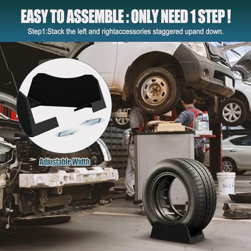Image of Car Tire Display Rack, Tire Wheel Stand Base for Display Adjustable Width Rim Storage Wheel Rim Holder Tire Tray Base for Exhibition Shop Garage Trade Show, Black (2)