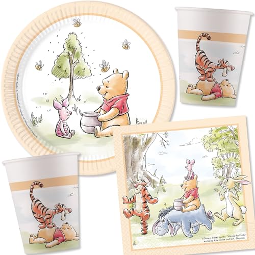 Kit de fête 36 pièces « Winnie l'ourson » avec assiettes en carton, serviettes et gobelets en...