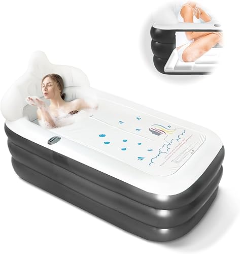 Nevife Bañera inflable con cómoda base de baño, reposacabezas y soporte para tazas, portátil, plegable, plegable, para spa de adultos, ideal para
