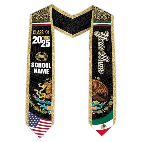 Custom Mexican Graduation Sash, Mexico Graduation Stole Customize Photo, Mexican American Flag Graduation Sash 2025 (Multi 7)