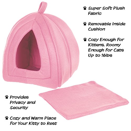 PETMAKER Cat Pet Bed, Igloo-Soft Indoor Enclosed Covered Tent/House for Cats, Kittens, and Small Pets with Removable Cushion Pad (Pink) - Image 3