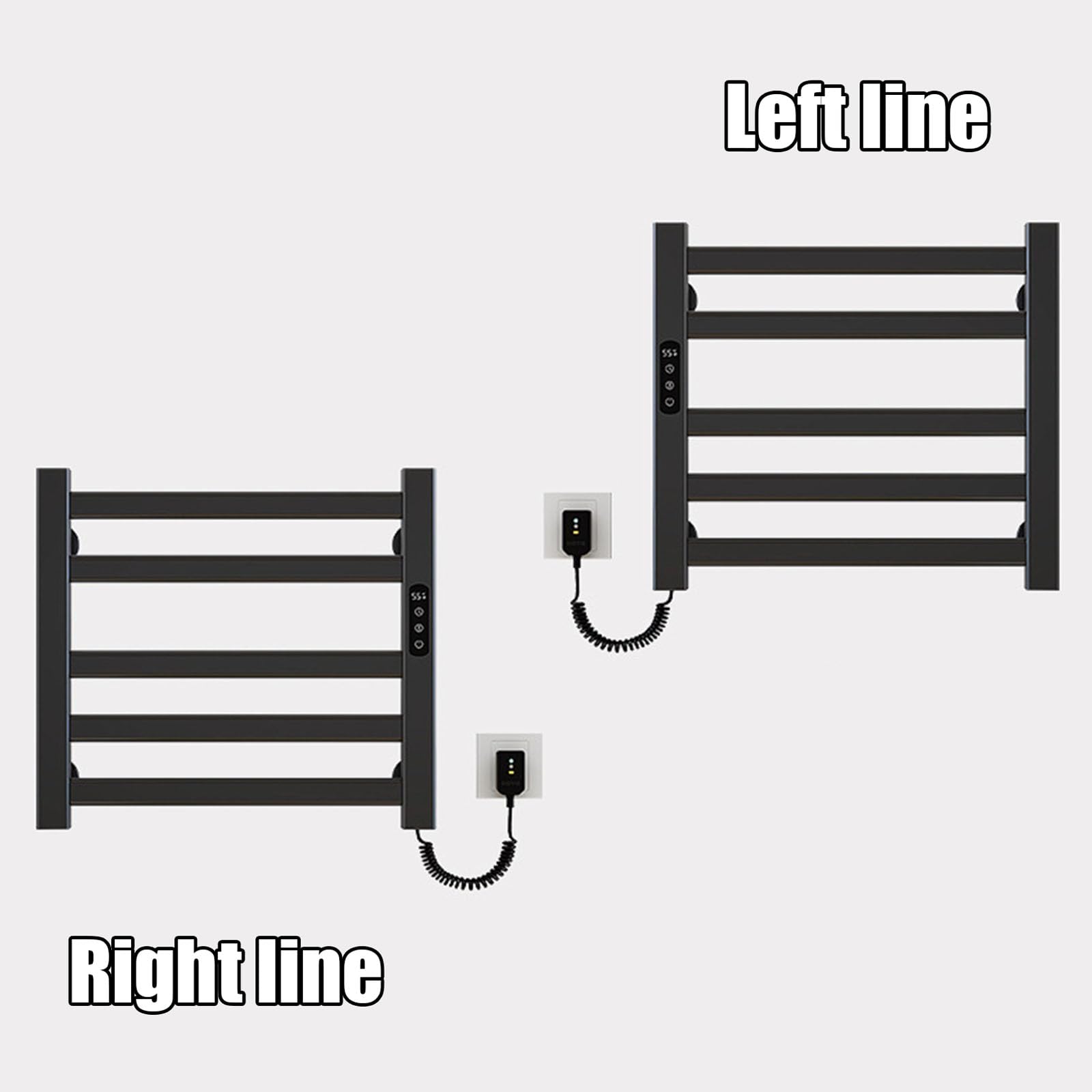 Scaldasalviette a Risparmio energetico con Timer, scaldasalviette a Parete, Spina a 5 Barre per Bagno, Nero, Right Line