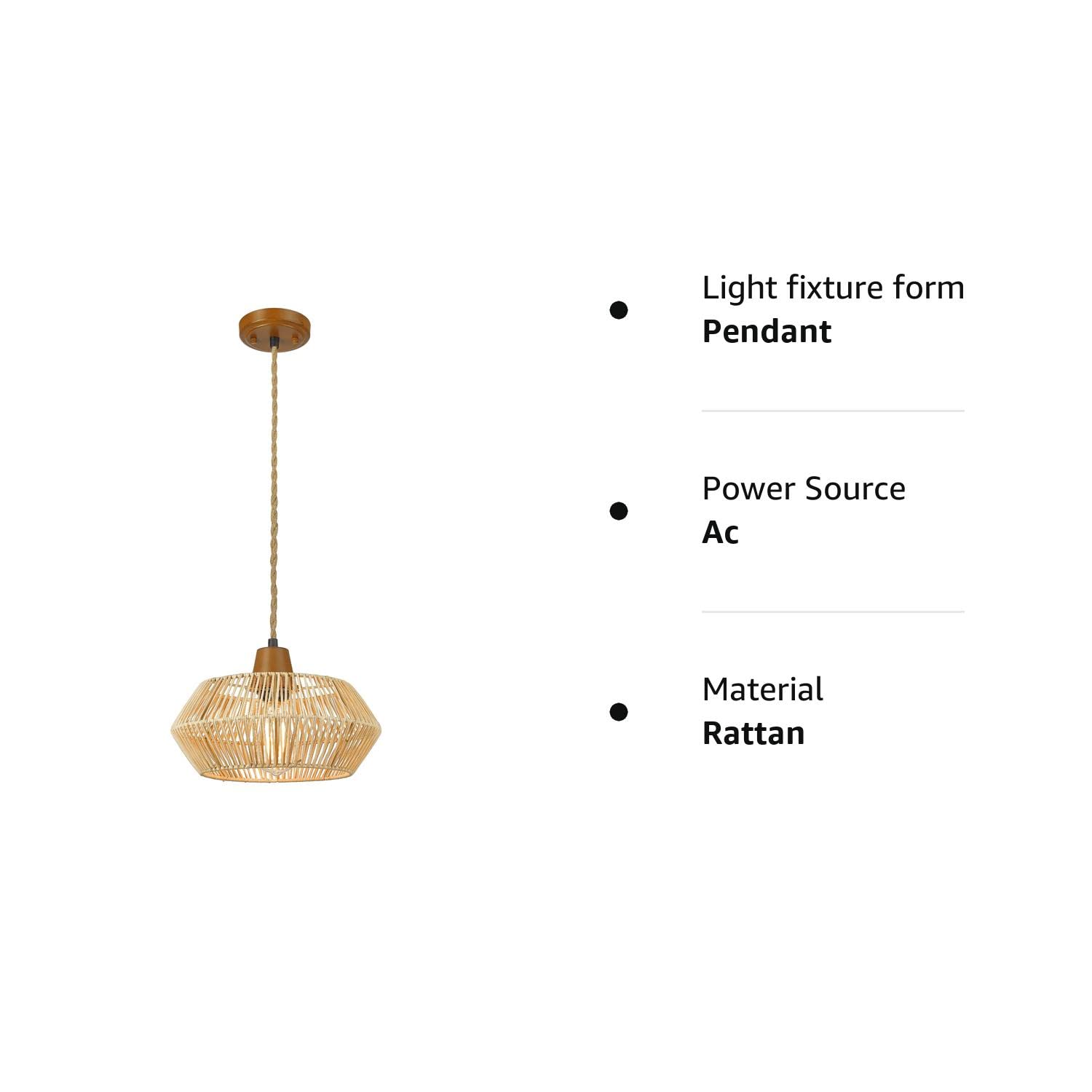 FEMILA Pendant Light Fixtures, 13â€? Rattan Chandelier with Hemp Rope, Boho Woven Hanging Lamp Pendant Lighting for Kitchen Island, Dining Room, Hallway, Bedroom, 4FG64-M1L