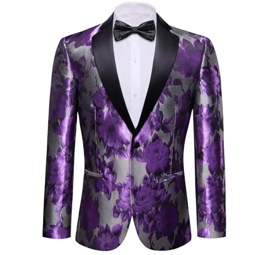 Image of Barry.Wang Mens Floral Blazer Suit Jacket Notched Lapel Casual Sport Coat | Flowers Jacquard One Button Tuxedo for Prom Wedding Party Disco Dinner Banquet Cocktail Homecoming Travel,Regular Fit