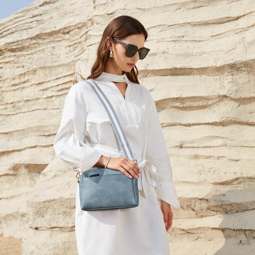 Image of BOSTANTEN Small Crossbody Purse for Women Triple Zip Cell Phone Leather Handbag with Colored Shoulder Strap