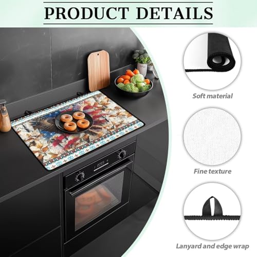 Image of Induction Stove Top Cover Protector Multipurpose Flat Top Stove Cover Mat Universal Stove Top Cover for Electric Anti-Scratching Cooktop Mat, 29 x 21 Inch, American Eagle Tribal Print