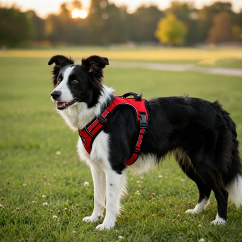 Fellste𝐫 Geschirr, Anti-Zieh Hundegeschirr mit Step-in Design, Atmungsaktiv & Gepolstert, Für entspanntes Spazierengehen, Kontrolle ohne Ziehen, Für Hunde jeder Größe (Rot, M)