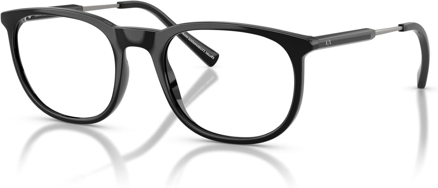 Armani Exchange Men's Ax3127 Round Prescription Eyewear Frames Shiny Black/Demo Lens 52 Millimeters image 2 of 5 B0DSWRX4L6