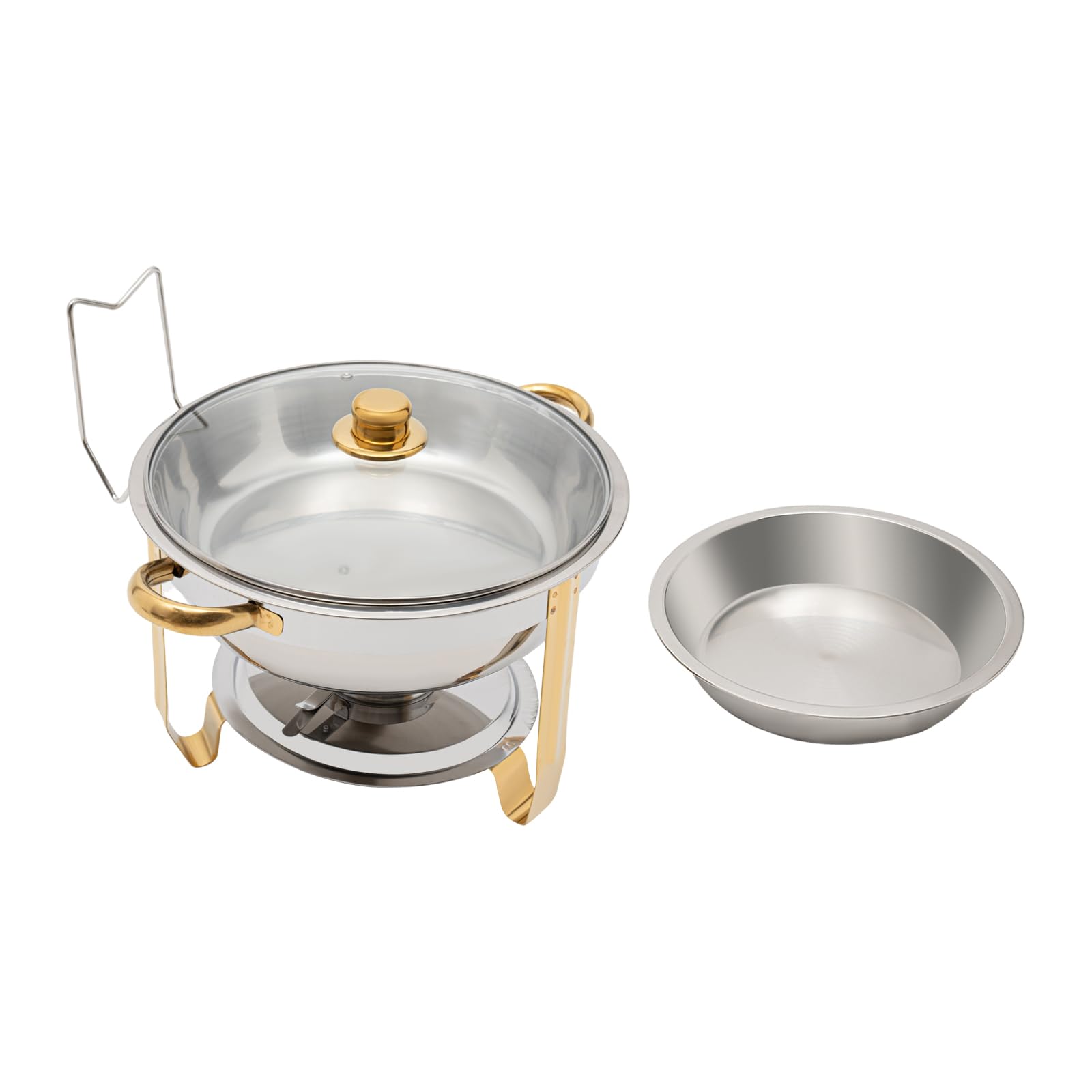 5 Qt in acciaio inox Chafing Dish rotondo con coperchio in vetro, contenitore scaldavivande, contenitore per buffet catering gastro e feste (acciaio inox oro)