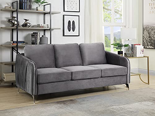Hollywood Decor Narva 3-Piece Living Room Set Upholstered In Gray Velvet Fabric #TOP1