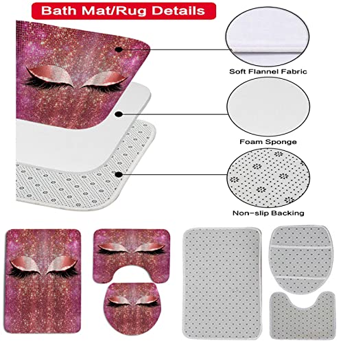 3-teilig Badematten Set, 3D Digitaldruck Abstraktes Auge Badteppich Sets rutschfest Badvorleger Rosa Waschbar U-Förmiger… – Bild 3
