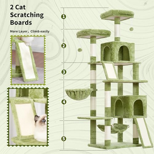 Image of Gitelsnour Cat Tree, 71'' Tower for Large Cat with Scratching Post, GCT032GR