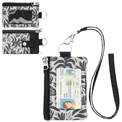 Image of Minimalist RFID Wallet with Lanyard, Multi-functional ID Case with 2 Zipper Pockets and Key Chain for Men and Women, Tactical Badge Pouch Cards Holder, Coin Purse for Travel Sports - Two-Tone