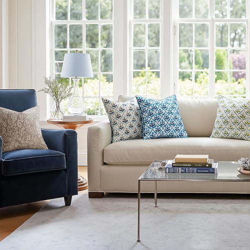 Image of MIULEE Pack of 2 Decorative Outdoor Waterproof Throw Pillow Covers Flower Print Chic Boho Accent Pillow Covers for Square Garden Patio Cushion 18x18 Inch, Navy Blue
