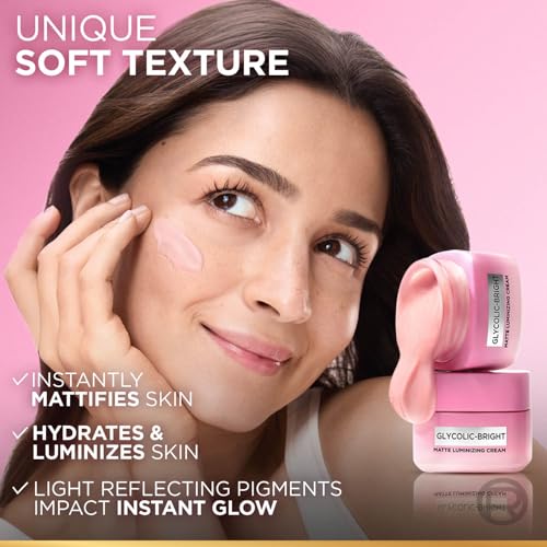 Image of L'Oreal Paris Glycolic Bright Matte Luminizing Cream, Instant Glow Booster, Fades Dark spots, 15ml