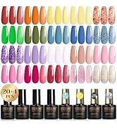 ROSALIND 24PCS Pastel Gel Nail Polish Set with Gel Base and Matte Glossy Glitter Top Coat,Gel Pol...