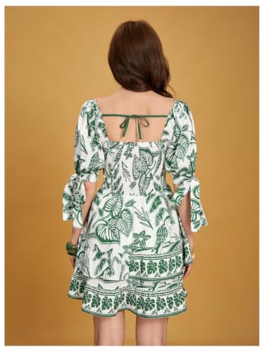 Image of Floerns Women's Floral Print Puff Sleeve Square Neck Tiered Layer Shirred Dresses