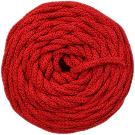 GANXXET Red Macrame Braided Cord 5mm x 55Yards | Recycled Macrame Cotton Rope | Strong Twisted Cotton Rope for DIY Crafts, Wall Hangings, Plant Hangers, Decorative Projects, Weaving, Crochet