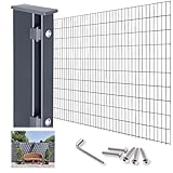 Zaunland Profi Zaun-Set Doppelstabmattenzaun 6-5-6 mm Gartenzaun Komplettpaket verschiedene Größen Anthrazit RAL 7016 mit Abdeckleistepfosten - 4 Matten u. 5 Pfosten - Höhe 1230 mm Länge 10,0 m