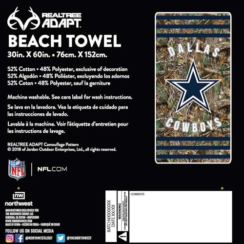 Image of Northwest NFL Dallas Cowboys Unisex-Adult Beach Towel, 30 inch x 60 inch, Realtree Camo Stripes