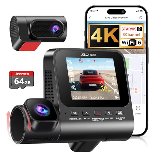 3 Channel Dash Cam, 4K Dash Cam Front and Rear, Dash Camera for Cars STARVIS 2 Sensor Car Dash Cam with HDR Night Vision, 24H Parking Mode Dashcam Built-in 5.8GHz WiFi GPS Loop Recording