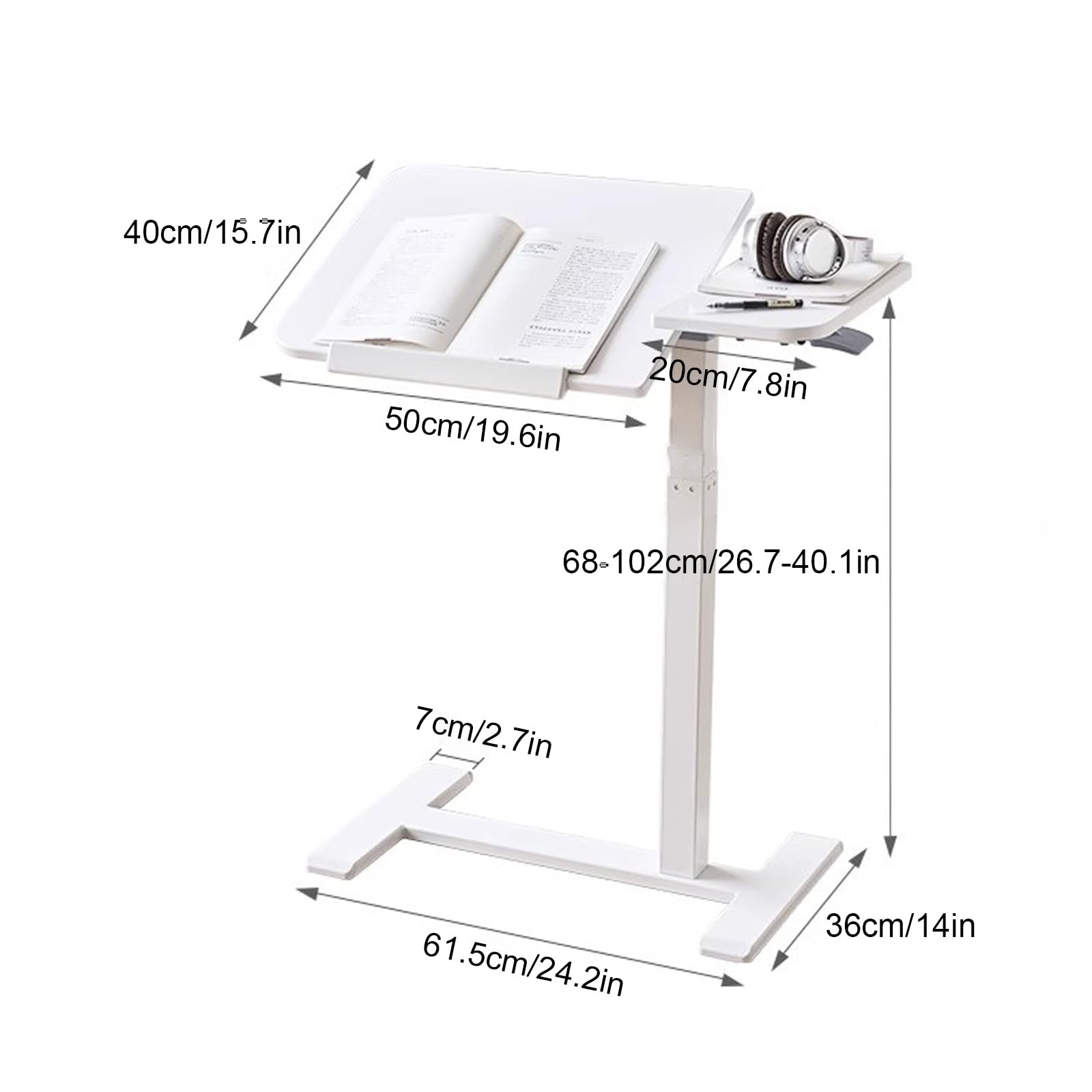 Overbed - Mesita de noche de altura ajustable, escritorio móvil rodante para laptop, mesa auxiliar con mesa abatible para hospital y uso doméstico