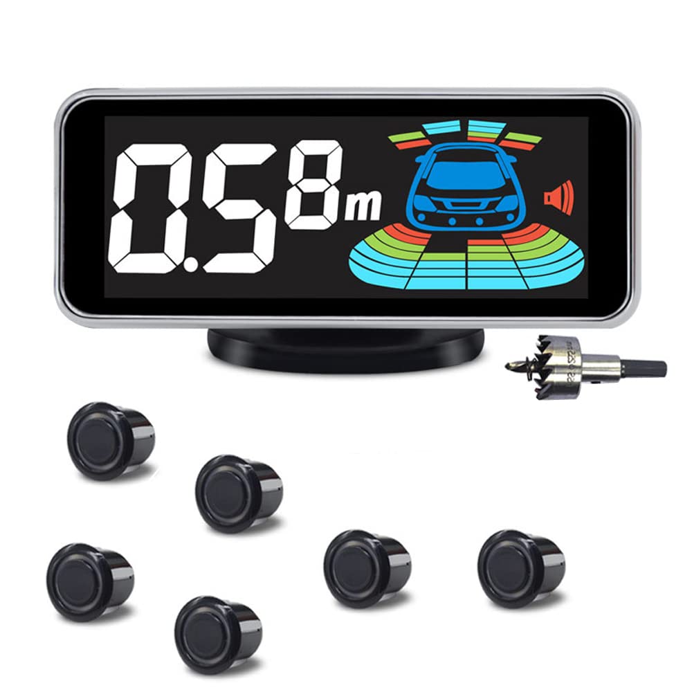 4 Parking Sensors kit Car Auto Vehicle Reverse Backup Radar System Distance Detection LCD Distance Display Sound Warning (6 Parking Sensors kit (Black))