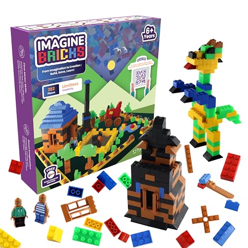 Image of Imagine Bricks - 282 Multicolour Interlocking Blocks, Building Blocks Construction Set for Boys & Girls, Boost Imagination & Fine Motor Skills, 6+ Years