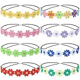 Lawie 8 Pack Colorful Sun Flower Crowns Daisy Headbands Floral Chain Tiaras Elastic Headpieces 70S Hippie Party Costume Princess Boho Cute Fairy Accessories for Women Girls Child Kids