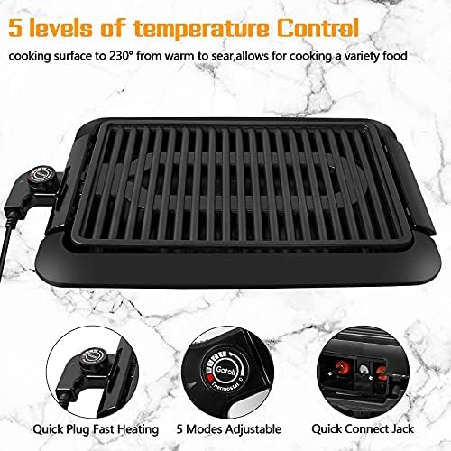 Gotoll Barbecue Électrique de Table,1280W Gril sans Fumée BBQ Electrique D'interieur avec Bac Collecteur et Thermostat,Plaques Démontable,Zone Grill 36 cm x 23 cm - Noir
