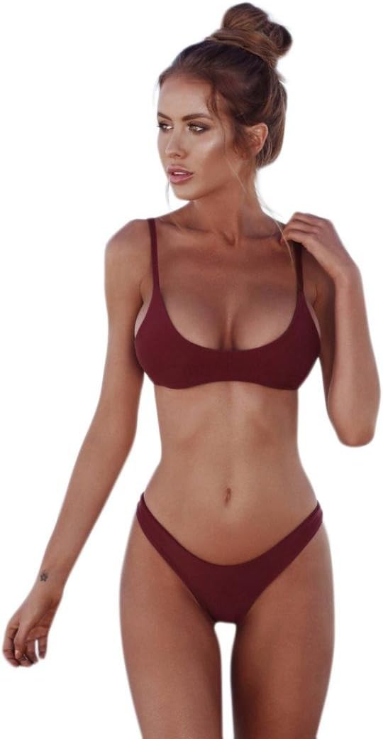 HOMEBABYWomen Solid Thong Bikini Set, 1Set Girls Bandage Printing Brazilian Bathing Swimsuit Vintage Push-up Padded Bra Bikini Set Bathing Suit Swinwear Beachwear