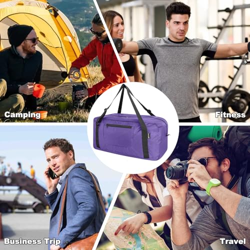 Image of HOLYLUCK Foldable Travel Duffel Bag For Women & Men Luggage Great for Gym -55L, Purple