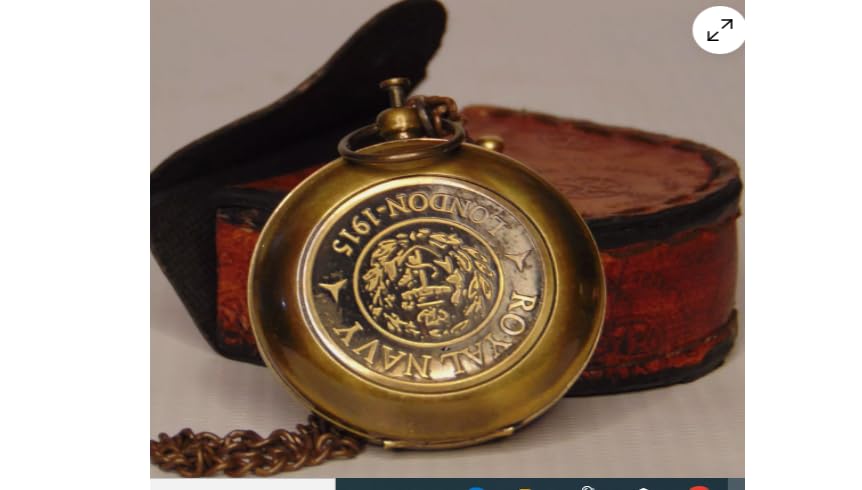 Brújula de navegación antigua de latón macizo con botón pulsador y estuche de cuero miniatura 3