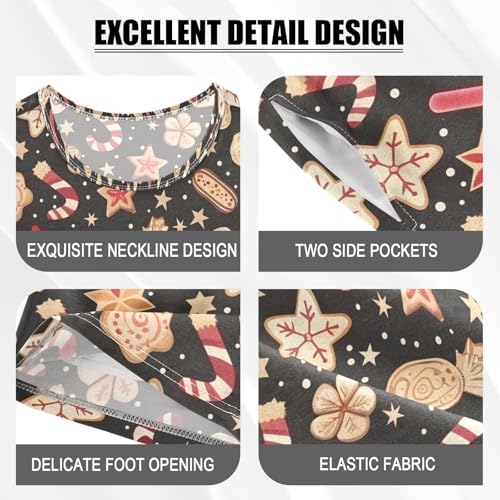 ALAZA Biscuit Candy Star Gingerbread Merry Christmas Pajamas Set Short Sleeve Cotton Sleepwear Summer Pjs 2 Piece 5-14Y4