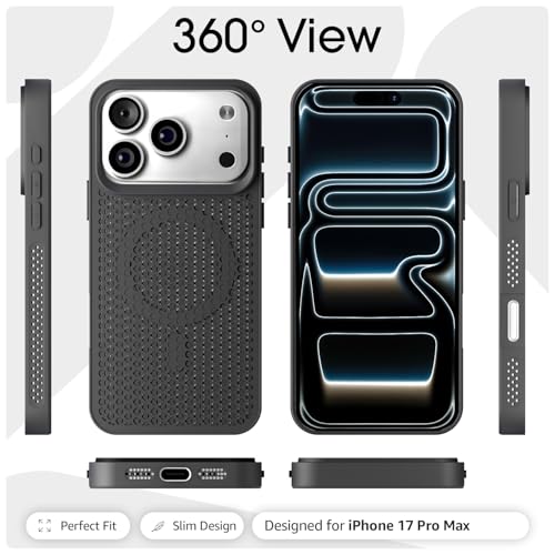 Image of Outlouders Back Cover for iPhone 17 Pro Max | Honeycomb Cooling Design | Silicone Heat Dissipation | Mag-Safe Compatible | Shockproof Camera Protection Bumper Case (Black Mag-Safe)