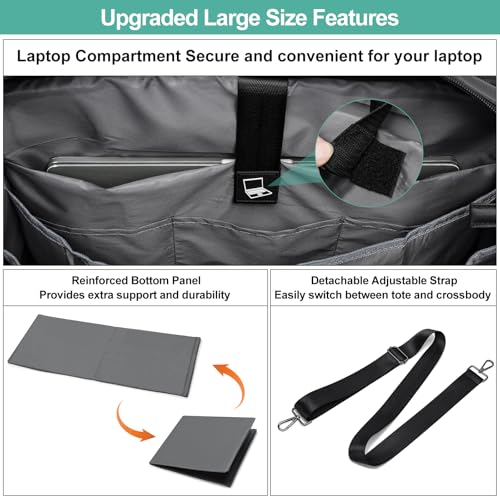 KEBEIXUAN Tote Bag for Women Work, Laptop Bag with Thick Bottom, Waterproof, 22 Pockets for Teacher, Nurse, Professionals4