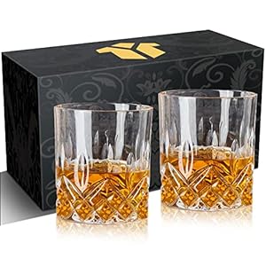 Whiskey Glasses Set of 2, Rocks Glasses, 10 oz Old Fashioned Tumblers for Drinking Scotch Bourbon Whisky Cocktail Cognac Vodka Gin Tequila Rum Liquor Rye Gift for Men Women at Home Bar