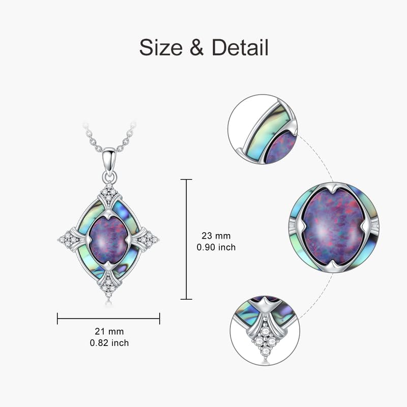 925 Sterling Silver Large Opal Pendant Classic Necklace for women - Image 4
