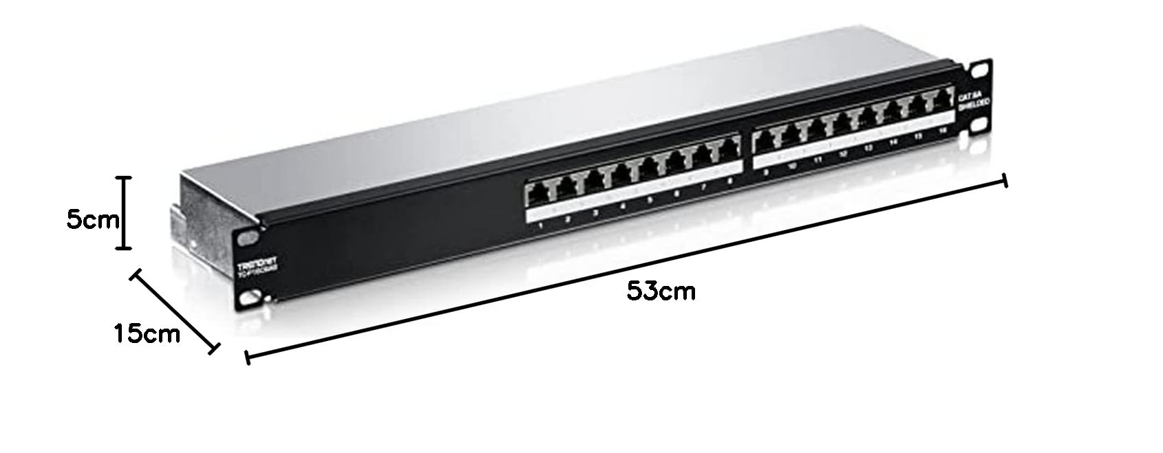 TRENDnet, TC-P16C6AS, 16 Port Cat6A geschirmtes Patchpanel, 1HE 19" Metallgehäuse, 10G kompatibel, kompatibel mit Cat5e / Cat6 / Cat6A Ethernet Kabeln, Kabelmanagement