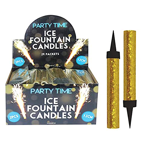 Karrma Ltd 24 x Ice Sparkling Fountain Candles Gold Ideal for Christmas Decoration, Birthday Party, Cake Decorations, and Other Special Occasions - Pack of 2 (Total 48 Candles), 12 cm