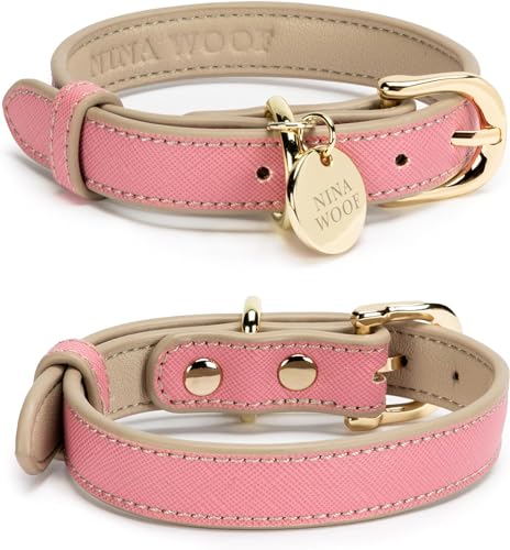Rio Vegan Leather Dog Collar, Pink Collar for Large Medium, and Small Dogs