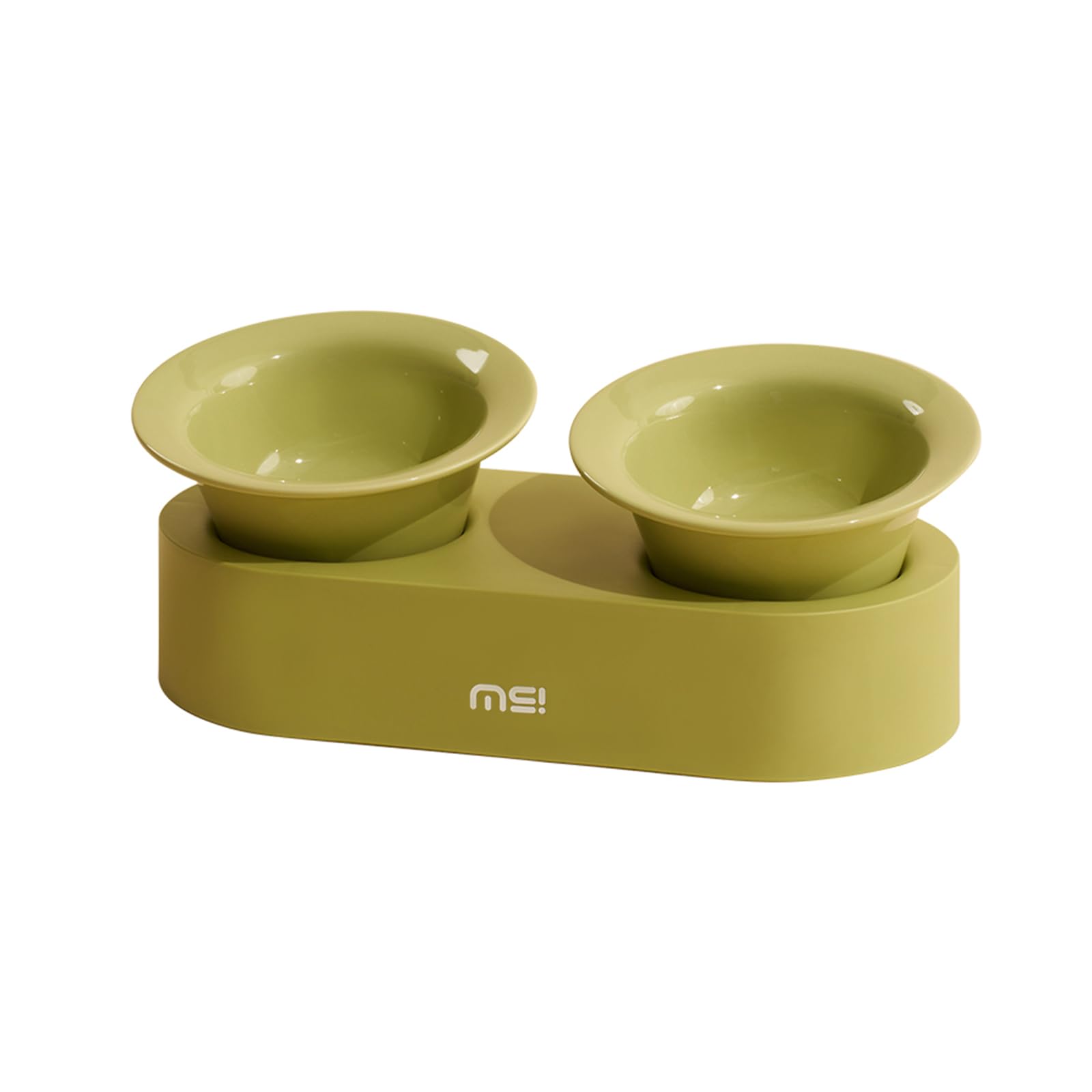 MS!MAKE SURE Miski dla psów i kotów, podwyższona ceramiczna miska na karmę dla kota i wodę, nachylenie 15° naczynia dla kotów ze stojakiem, antypoślizgowe i przyjazne dla wąsów, zielone