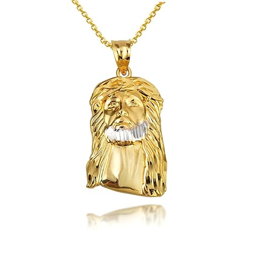 Jesus Christ Head Diamond Cut Pendant Necklace