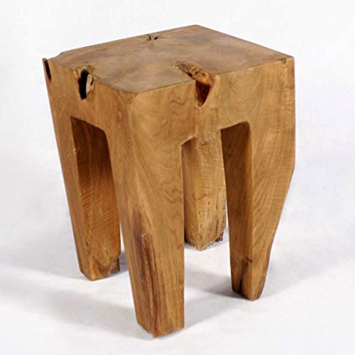 Madera de Teca – Taburete mesa auxiliar teca raíz taburete cuadrado – Barnizado 40 cm