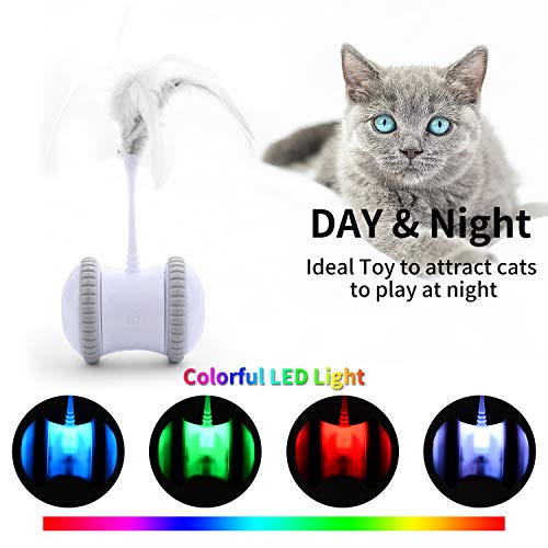 GANCHUN Interactive Robotic Cat Toys, Automatic Rotating Cat Toy with Colorful LED Lights USB Rechargeable Electronic Ball Cat Toy for Pets Kitten Kitty